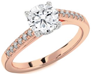 Diamond White Rose Gold Round Solitaire Pave Engagement Ring