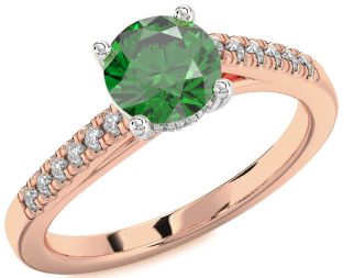 Diamond Emerald Platinum & Rose Gold Round Solitaire Pave Engagement Ring