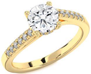 Diamond Gold Round Solitaire Pave Engagement Ring