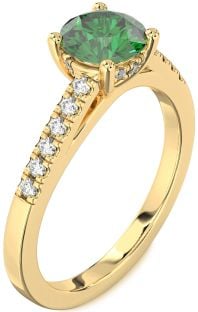 Diamond Emerald Gold Round Solitaire Engagement Ring