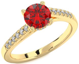 Diamond Ruby Gold Round Solitaire Pave Engagement Ring