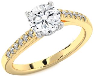 Diamond Platinum & Yellow Gold Round Solitaire Pave Engagement Ring
