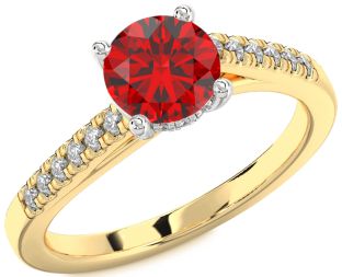 Diamond Ruby Platinum & Yellow Gold Round Solitaire Pave Engagement Ring