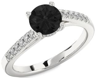 Black Diamond Silver Round Solitaire Engagement Ring
