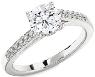 Diamond Platinum Round Solitaire Pave Engagement Ring