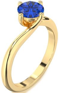 Blue Sapphire Gold Round Solitaire Engagement Ring