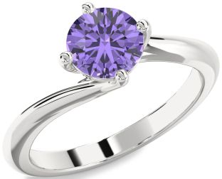 Alexandrite Silver Round Solitaire Engagement Ring