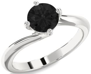 Black Diamond Silver Round Solitaire Engagement Ring