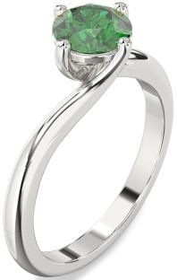 Emerald Platinum Round Solitaire Engagement Ring