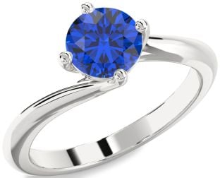 Blue Sapphire Platinum Round Solitaire Engagement Ring