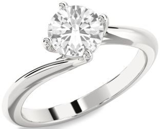 White Sapphire Silver Round Solitaire Engagement Ring