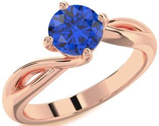 Blue Sapphire Rose Gold Round Solitaire Engagement Ring