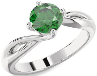 Emerald Platinum Round Solitaire Engagement Ring