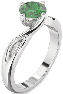 Emerald Platinum Round Solitaire Engagement Ring