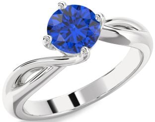 Blue Sapphire Platinum Round Solitaire Engagement Ring