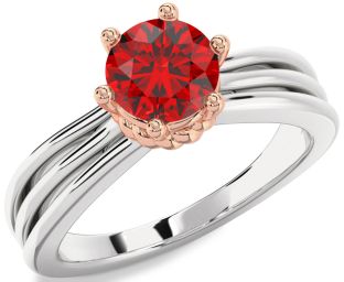 Ruby Silver & 10K Rose Gold Round Solitaire Engagement Ring