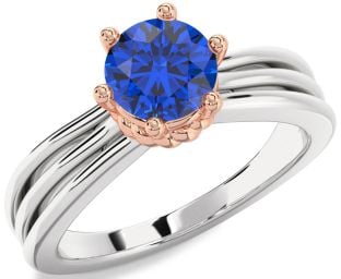 Blue Sapphire Platinum & Rose Gold Round Solitaire Engagement Ring