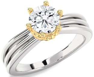 Diamond Silver & 10K gold Round Solitaire Engagement Ring
