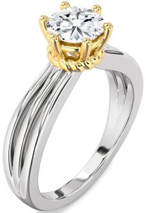 Diamond Silver & 10K gold Round Solitaire Engagement Ring