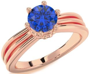 Blue Sapphire Rose Gold Round Solitaire Engagement Ring