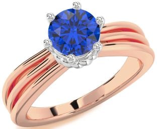 Blue Sapphire Platinum & Rose Gold Round Solitaire Engagement Ring