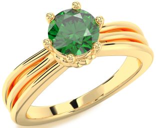 Emerald Gold Round Solitaire Engagement Ring