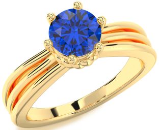 Blue Sapphire Gold Round Solitaire Engagement Ring