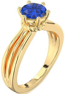 Blue Sapphire Gold Round Solitaire Engagement Ring