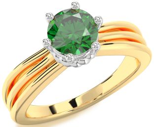 Emerald Platinum & Yellow Gold Round Solitaire Engagement Ring