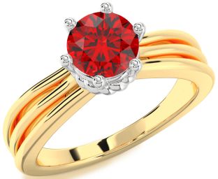 Ruby White Yellow Gold Round Solitaire Engagement Ring