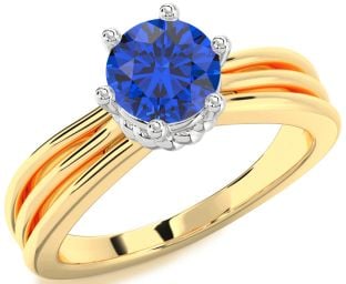 Blue Sapphire Platinum & Yellow Gold Round Solitaire Engagement Ring