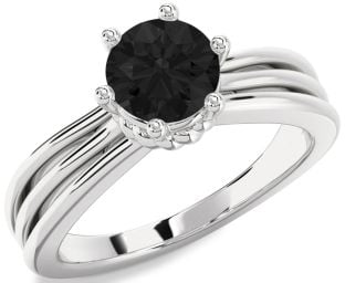 Black Diamond Silver Round Solitaire Engagement Ring