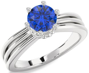 Blue Sapphire White Gold Round Solitaire Engagement Ring