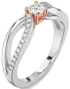 Diamond Silver & 10K Rose Gold Round Promise Ring
