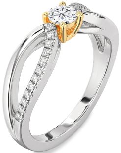 Diamond Silver & 10K gold Round Promise Ring
