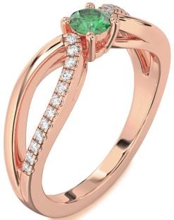 Diamond Emerald Rose Gold Round Promise Ring