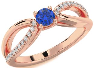 Diamond Blue Sapphire Rose Gold Silver Round Promise Ring