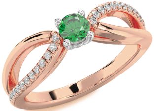 Diamond Emerald Platinum & Rose Gold Round Promise Ring