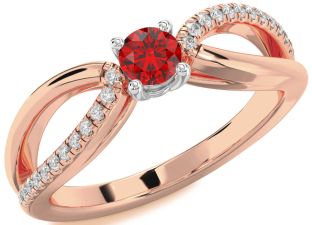 Diamond Ruby White Rose Gold Round Promise Ring