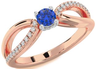 Diamond Blue Sapphire Rose Gold Silver Round Promise Ring
