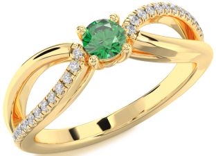 Diamond Emerald Gold Round Promise Ring