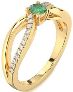 Diamond Emerald Gold Round Promise Ring