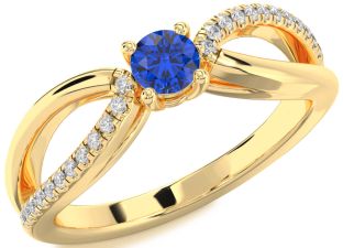 Diamond Blue Sapphire Gold Round Promise Ring