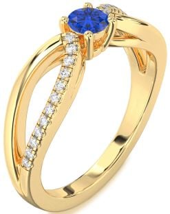 Diamond Blue Sapphire Gold Silver Round Promise Ring