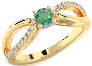 Diamond Emerald Platinum & Yellow Gold Round Promise Ring