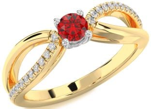 Diamond Ruby White Yellow Gold Round Promise Ring