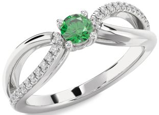 Diamond Emerald White Gold Round Promise Ring