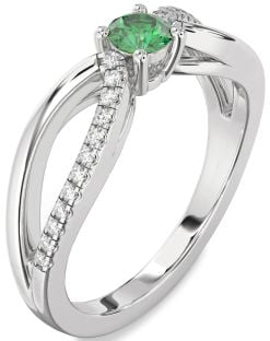 Diamond Emerald White Gold Round Promise Ring