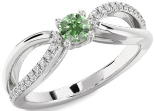 Green Diamond Silver Round Promise Ring
