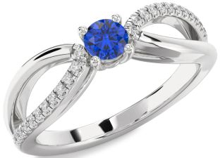 Diamond Blue Sapphire White Gold Round Promise Ring